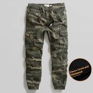 <span class=keywords><strong>Pantaloni</strong></span> Casual a gamba dritta mimetica piatta da <span class=keywords><strong>uomo</strong></span> 100% cotone elastico foderato in pile metà spessi caldi tute Multi-borsa tasche - Product Image 3