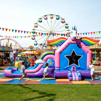 Château gonflable combiné avec toboggan et trampoline, certifié CE, motif licorne, pour enfants, qualité commerciale, PVC