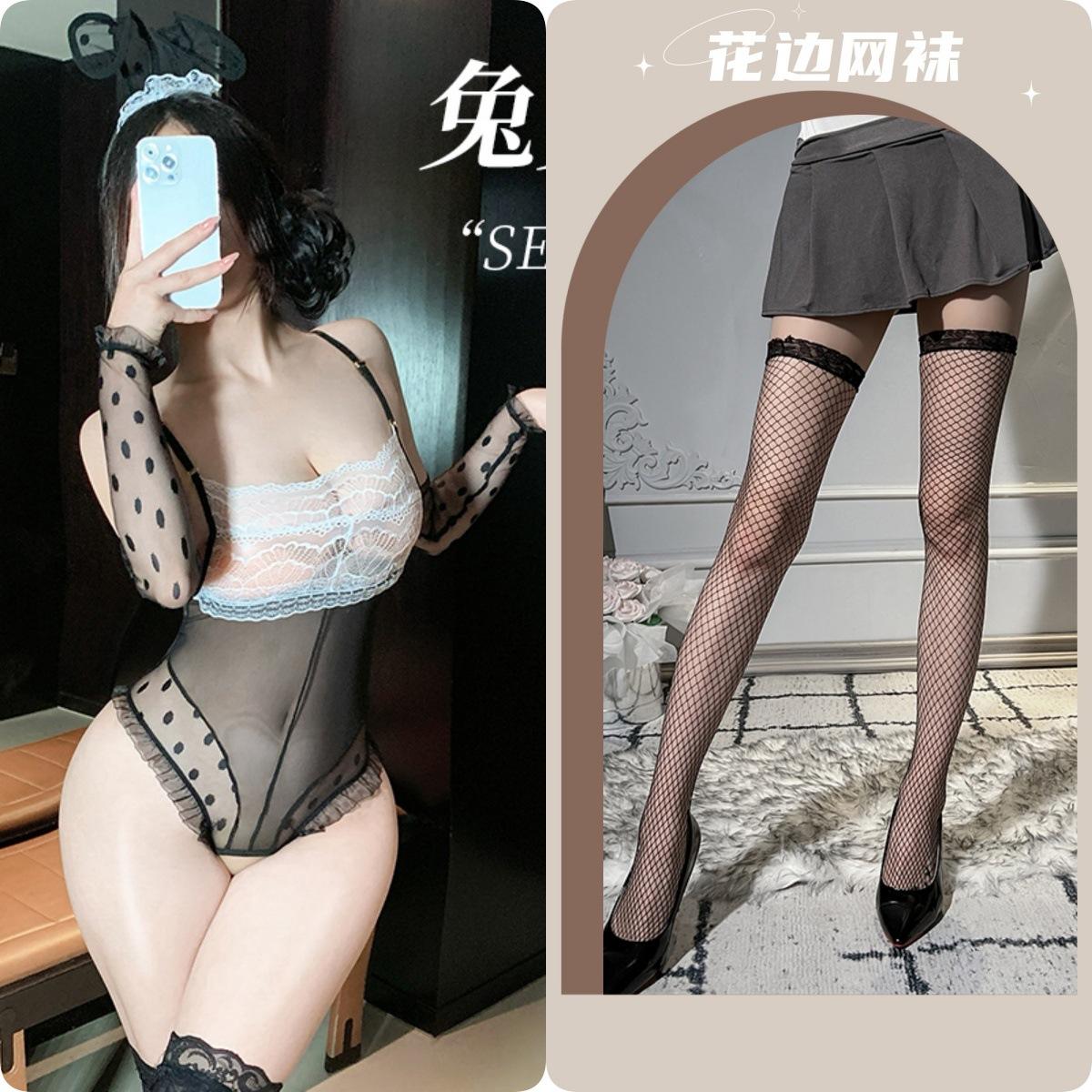 Black suit + black fishnet stockings