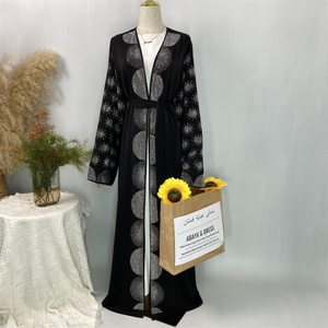 Black Dubai Modest Breathable Lightweight <b>Abaya</b> for Muslim Women with Luxury Silver Rhinestone Diamond for Spring Ramadan - Product Image 5