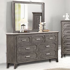 Commode de rangement pour chambre à coucher à 6 tiroirs avec poignée en nickel satiné et panneau en grain de bois, style moderne transitoire gris patiné - Product Image 2