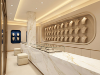 Ensemble de vitrines de présentation de bijoux en marbre et or haut de gamme, solution complète de mobilier d'intérieur pour boutique de détail