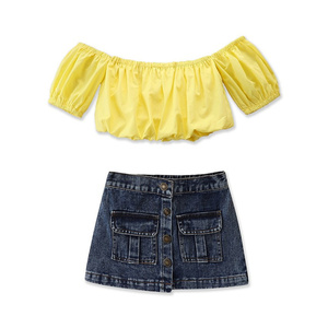 Ensemble de vêtements d'été pour filles WHS04, hauts rouges + pantalons en jean, 2 pièces, costumes pour enfants, mode enfant, patchwork respirant, vêtements pour bébé fille - Product Image 3