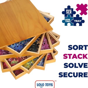 Wooden Stackable Storage <b>Box</b> With Lid Square Desktop Organizer For <b>Puzzle</b> Sorter And Miscellaneous Trays - Product Image 2