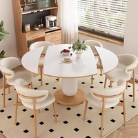 Juego de Comedor Nórdico Moderno, Mesa Redonda con Aspecto de Mármol y Base, 4 Sillas con Estructura de Madera, Duradero y Ecológico para Hogar y Hotel