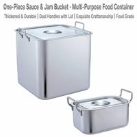 Seau de stockage alimentaire carré en acier inoxydable 304 épaissi, monobloc, avec couvercle et doubles poignées, récipient de cuisine multi-usages