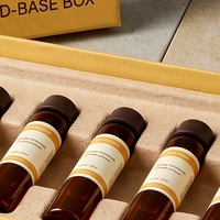 Boîte rigide en carton avec couvercle jaune personnalisé et insert en pulpe moulée pour flacons de peptides, 6 flacons, impression offset, logo estampé à chaud