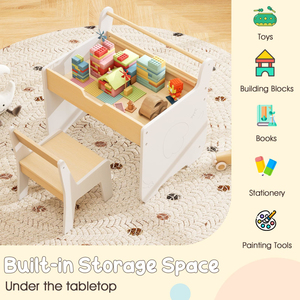 Ensemble de bureau et chaise pour enfants. <span class=keywords><strong>Table</strong></span> <span class=keywords><strong>multi</strong></span>-<span class=keywords><strong>activités</strong></span> en bois avec tableau noir/tableau blanc/porte-rouleau de papier pour la peinture d'enfants d'artisanat d'art - Product Image 5