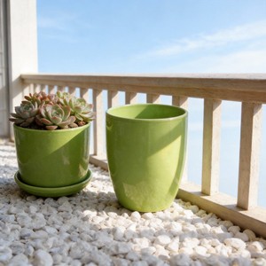 <span class=keywords><strong>Pot</strong></span> de <span class=keywords><strong>fleurs</strong></span> minimaliste <span class=keywords><strong>en</strong></span> céramique émaillée avec soucoupe pour bonsaï - Décoration intérieure - Product Image 3