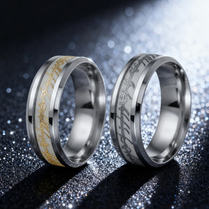 Anillo Unisex de Acero Inoxidable Fluorescente Brillante Inspirado en El <span class=keywords><strong>Señor</strong></span> de los <span class=keywords><strong>Anillos</strong></span>, con Letras y Texto para Conciertos - Product Image 2