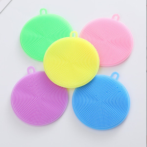 Silicone Dishwashing <b>Brush</b> <b>Round</b> Scrubber For Kitchen Dish Cleaning Non Stick Oil Resistant Multicolor - Product Image 1