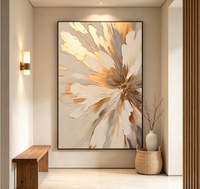 Peinture à l'huile abstraite beige et or sur toile, peinte à la main, à l'impasto épais, avec feuille d'or métallique texturée, œuvre d'art neutre