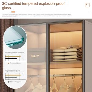 خزانة ملابس خشبية بسيطة وعصرية بلون الكريم مع خزانة عرض قابلة للتركيب بحرية لتخزين الملابس في غرفة النوم - Product Image 4