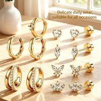 Offre Spéciale : Ensemble de Boucles d'Oreilles Romantiques – Combiné de Boucles d'Oreilles Ondulées, Cœur, Papillon, Couronne et Clous d'Oreilles Plats