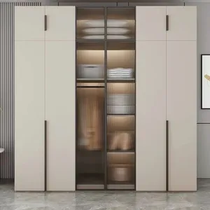 Современный роскошный шкаф с открытой дверью от пола до потолка, современные шкафы из массива дерева и кожи, модульная прогулка в спальне, шкаф