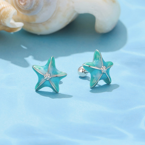 Pendientes de cobre con forma de estrella con incrustaciones de circonita, joyería de moda linda para regalo unisex - Product Image 2