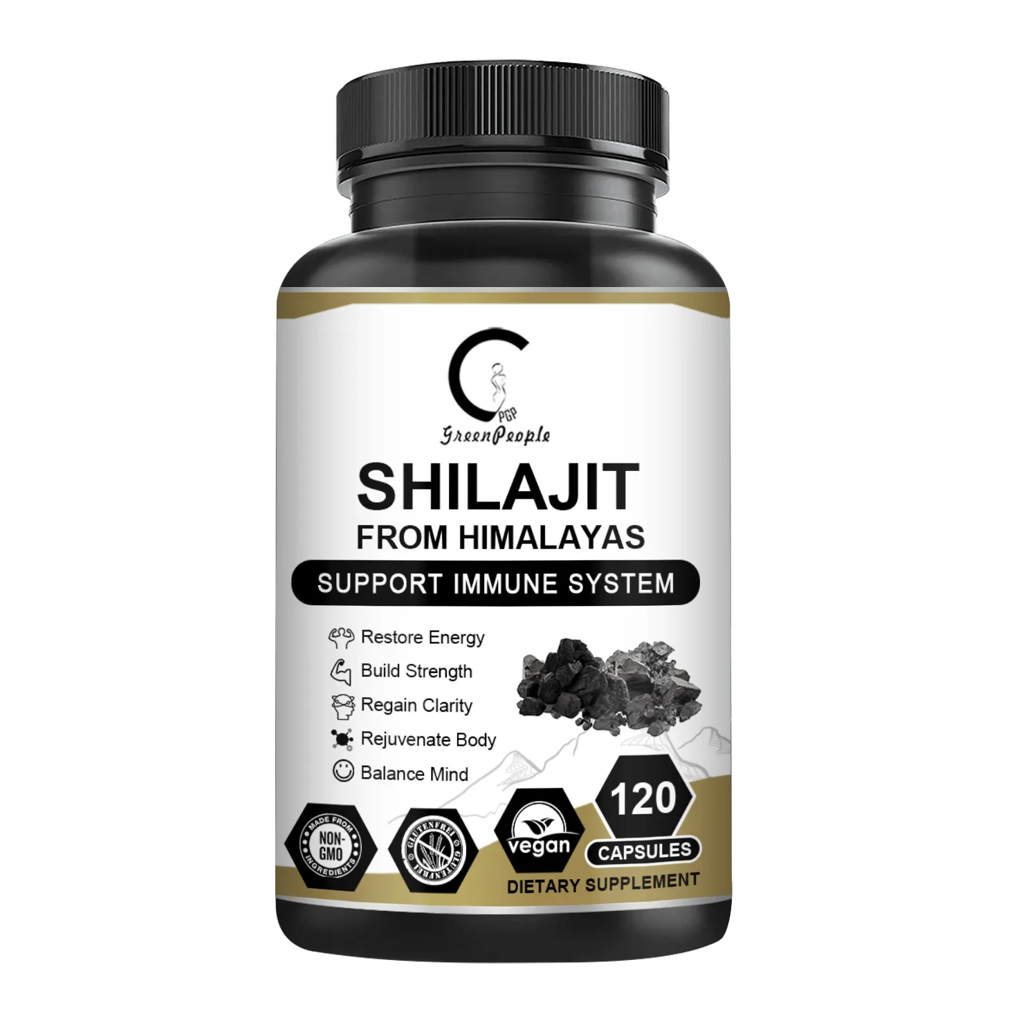 Nhãn Hiệu Riêng 120 Miếng Himalaya shilajit Viên Nang Não Hỗ Trợ Tinh Khiết shilajit Nhựa Khoáng Chất Và Chiết Xuất Nhân Sâm