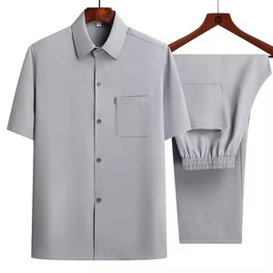Costume pour homme à manches courtes et pantalon long, vêtements d'été, revers boutonné, couleur unie, ensemble 2 pièces, respirant, costumes décontractés pour homme - Product Image 3