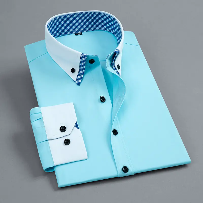 Hoge Kwaliteit Heren Kantoorkleding Shirts Button Down Kraag Slim Getailleerde Formele Lange Mouw Shirts Voor Mannen