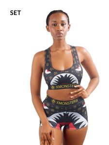 Fashionable Sporty <b>Wire</b> Free Polyester Women's Sports <b>Bra</b> and Underwear Set with Custom Logo Printed Design Boyshort Style - Product Image 2
