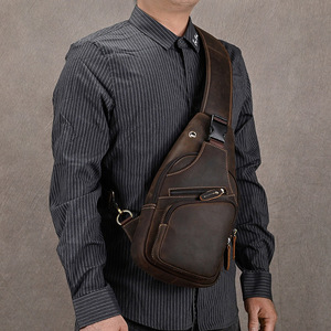 Sac de poitrine en cuir Crazy Horse pour hommes décontracté rétro <span class=keywords><strong>diagonal</strong></span> Crossover Baotou sac à bandoulière en cuir superposé - Product Image 6