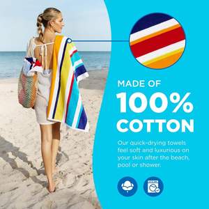 Serviette de plage surdimensionnée rayée en coton doux 100% de haute qualité, impression personnalisée en gros avec logo - Product Image 2