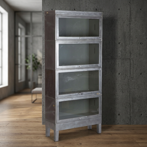 Industrial & Vintage Farmhouse Iron Metal 4 Sliding Glass Door Antique Storage Living Room Cabinet with Shelves - Product Image 3