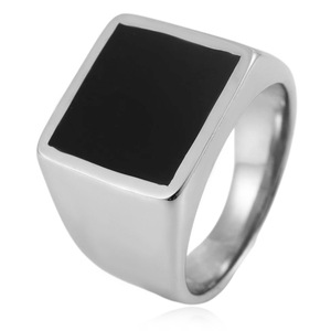 yunnique Men's <b>Titanium</b> Steel <b>Ring</b> Black Epoxy Resin Rectangular Geometric Fashion Jewelry Gift - Product Image 1