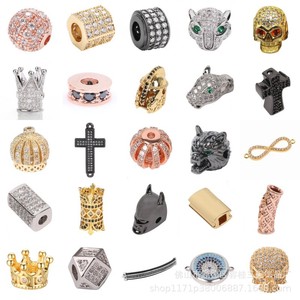 DIY Micro Zircon Cristal Métal Entretoise Perles Bijoux Accessoires Qualité Boule En Laiton Loup Crâne Croix Couronne Perles pour Bracelets - Product Image 2