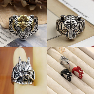 Men's Animal Zodiac Dragon Head <b>Ring</b> <b>Open</b> Top Punk Hip Hop Style Jewelry Gift - Product Image 1