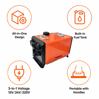 Chauffage de stationnement diesel tout-en-un 5KW 12V 24V 220V avec réservoir de carburant intégré, tension 3-en-1 pour camion, camping-car, maison