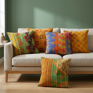 vintage kantha pillow sari <b>cushion</b> <b>covers</b> - Product Image 1