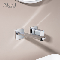 Robinet de lavabo mural moderne de style nouveau, couleur chrome, 2 trous, mitigeur à poignée unique, cartouche céramique intégrée