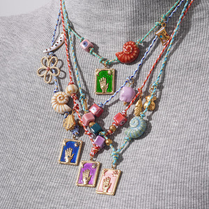 Kalung mata jahat kulit tali warna-warni antik kalung Tarot manik-manik tangan <span class=keywords><strong>Hamsa</strong></span> gaya Boho untuk wanita - Product Image 2