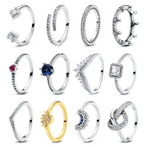 Bague coulissante en argent sterling plaqué rhodium pour femme, avec zircon, bijou de mariage tendance, 16-17 cm, cadeau de fête - Product Image 1