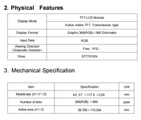 شاشة عرض LCD IPS مخصصة من الشركة المصنعة بحجم 4.6 بوصة، وحدة شاشة TFT طويلة الشكل عالية الدقة 360×960، شاشة ST7701SN RGB فائقة النحافة قابلة للطي بـ 40 دبوس