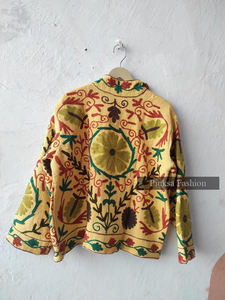 Chaqueta Suzani de Terciopelo y Algodón de Lujo para Mujer, Bordado Bohemio Hecho a Mano, Estilo Vintage, Motivo Tropical, Otoño Invierno - Product Image 5