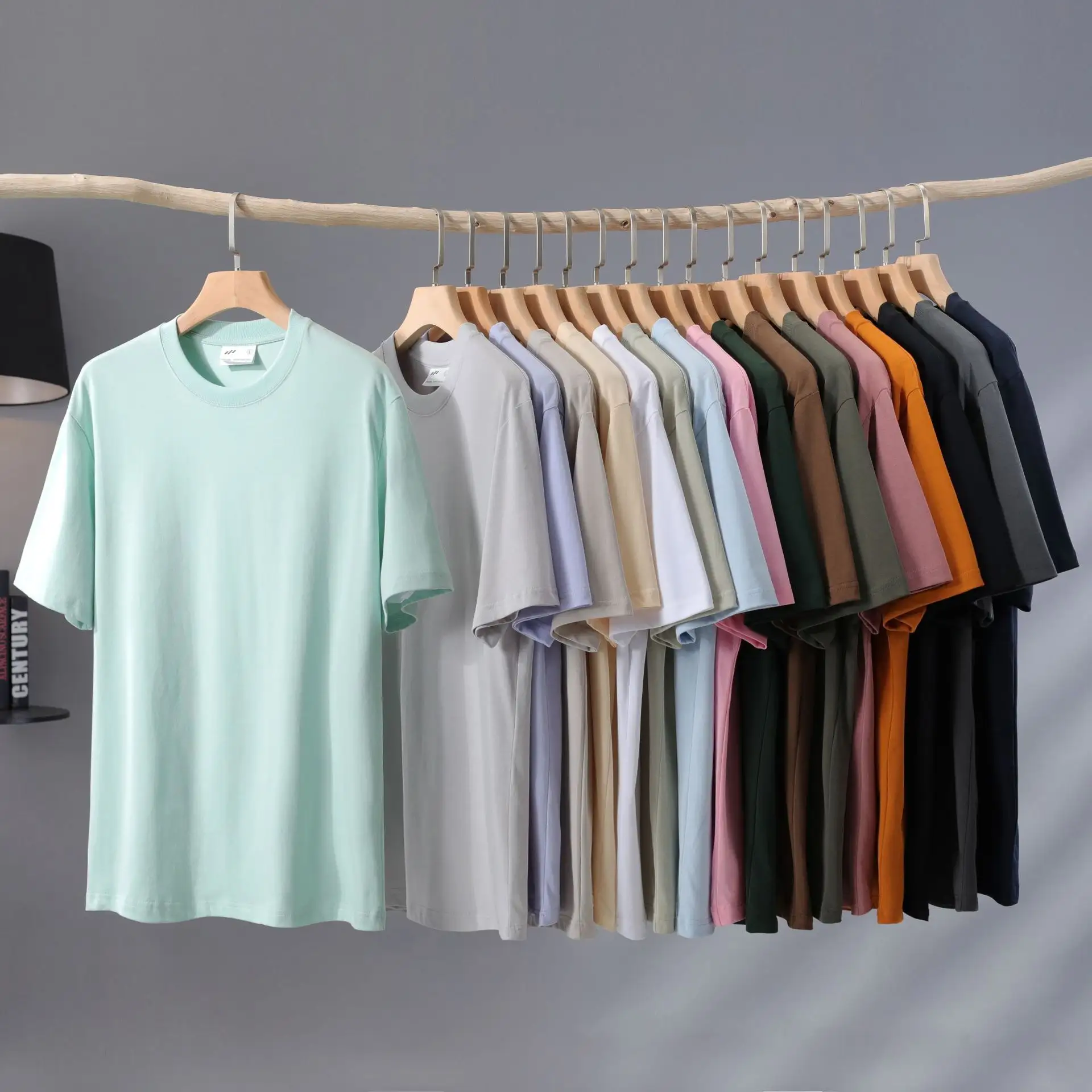 240G Heavy Cotton Solid Color Short Sleeve T-shirt Men's Fashion Basic Loose Shoulder Clothes Short Sleeve T-shirt