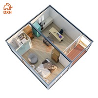 Maison préfabriquée en conteneur DXH personnalisée à 2 étages, villa de vacances, hôtel, cabane de plage, camping, avec 2 chambres, cuisine, toilettes