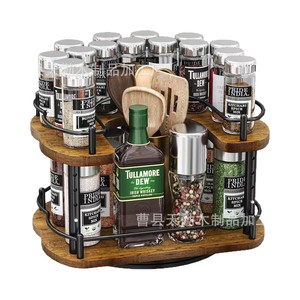 Wooden kitchen storage <b>rack</b>, double-layer <b>rotating</b> <b>spice</b> jar storage <b>rack</b>, multi-functional countertop <b>spice</b> storage <b>rack</b> - Product Image 1