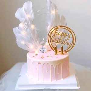 Feather Birthday Cake Decoration Large Wings Heart Wire Deformable Ostrich Feather Insert Reusable Birthday Party Decor - Product Image 1