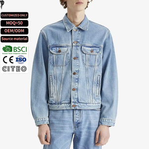 Customize Fashionable Heavy Organic Cotton Jeans <b>Jacket</b> <b>Light</b> Blue Custom Mens Denim <b>Jacket</b> - Product Image 1