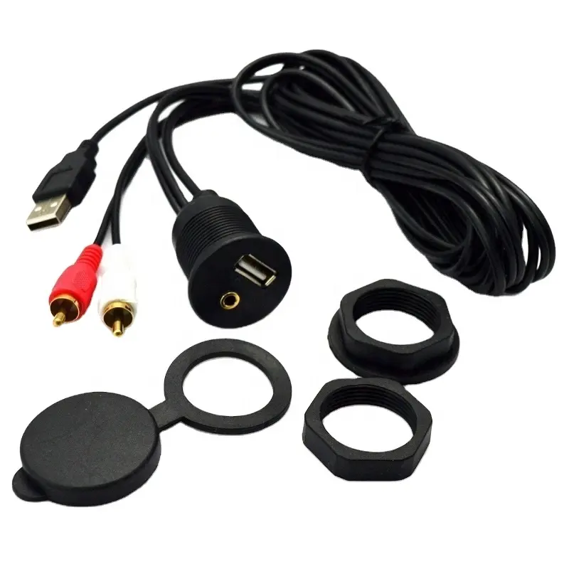 Auto Dashboard Inbouw Usb-poort 3.5Mm Audio Naar 2 Rca Usb Plug Verlengkabel