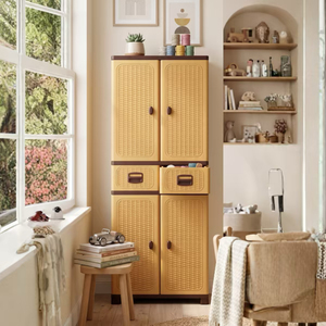 Multifunctional Stackable Foldable <b>Plastic</b> <b>Storage</b> Container with Rattan Design <b>Drawer</b> and Hanging Clothes Rail for Home - Product Image 5