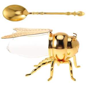 Tarro de miel para cocina de exportación india con cuchara y tapa hermética para un fácil almacenamiento y servicio de miel, disponible para la venta. - Product Image 2