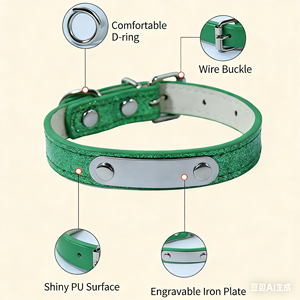 Collar para Perro de Cuero PU Brillante con Placa de Identificación Personalizable y Lazo DIY, Accesorios para Mascotas - Product Image 3