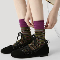 Chaussettes décontractées mi-mollet Renaissance à rayures color-block pour femme, style régulier, en pur coton respirant, pour usage quotidien rapide