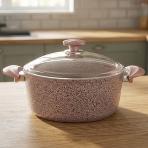 Casserole ronde en acier inoxydable avec couvercle en verre, revêtement antiadhésif, compatible gaz et induction, design moderne - Product Image 2