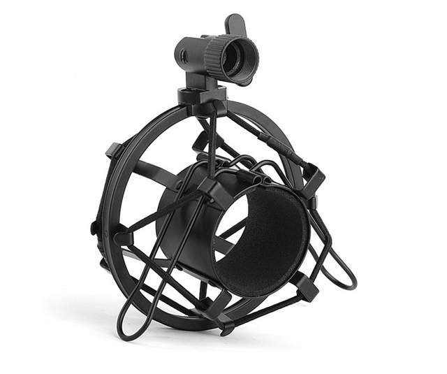 HEBIKUO Adjustable Silvery/Black Metal Alloy Microphone Shock Mount for Studio Recording and Mic Stand Holder