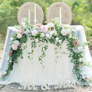 Okaliptüs ve söğüt yaprağı Garland el işi düğün masa Centerpieces çiçek dekorasyonu düğün kemer için